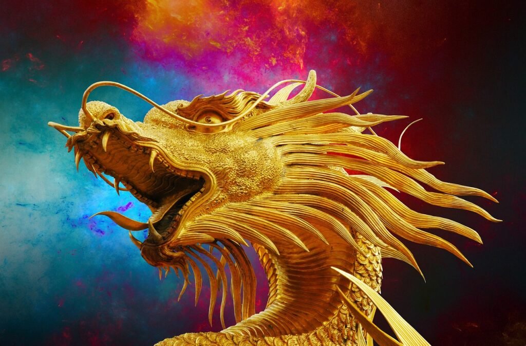 dragon, golden dragon, statue