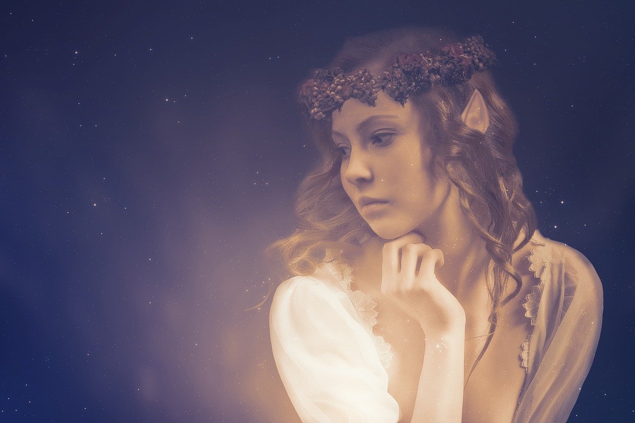 elf, portrait, wreath